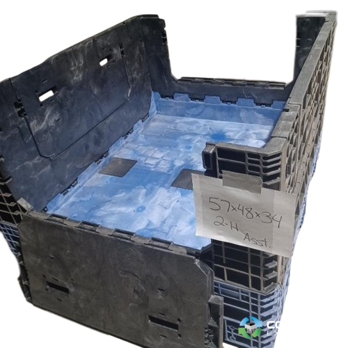 Used 57x48x34 Collapsible Plastic Pallet Containers with 2 Drop Doors